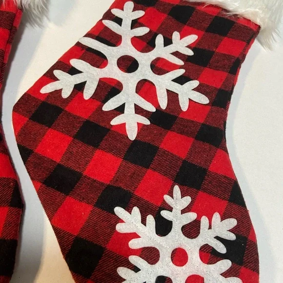 Red and Black Buffalo Plaid Christmas Santa Stockings. Faux Fur Trim 18"L x 7.5W - Picture 11 of 11